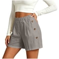 thumbnail image 4 of SOOMLON Linen Shorts Women Plus Size Elastic Waist Shorts Button Breathable Shorts with Pockets Casual Summer Bottoms, 4 of 7