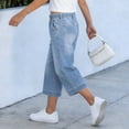 thumbnail image 6 of Jewelreauty Girls' Jean Capris Drawstring Elastic High Waist Denim Capri Pants Wide Leg Jeans 4-15 Years (12-13Years, Light Blue), 6 of 6