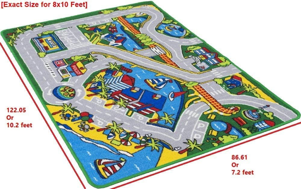 Kids Car Road Rugs Harbor Map Play mat for Classroom/Baby Room Non-Slip Rubber Back