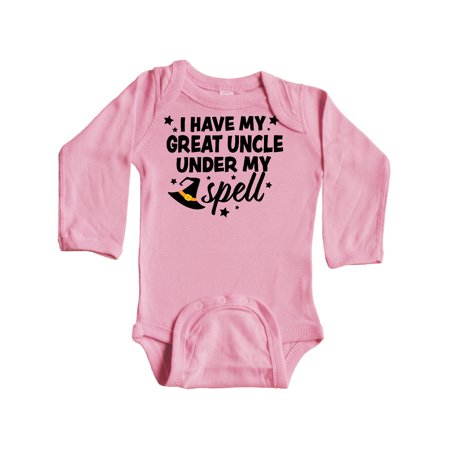 

Inktastic I Have My Great Uncle Under My Spell with Cute Witch Hat Gift Baby Boy or Baby Girl Long Sleeve Bodysuit