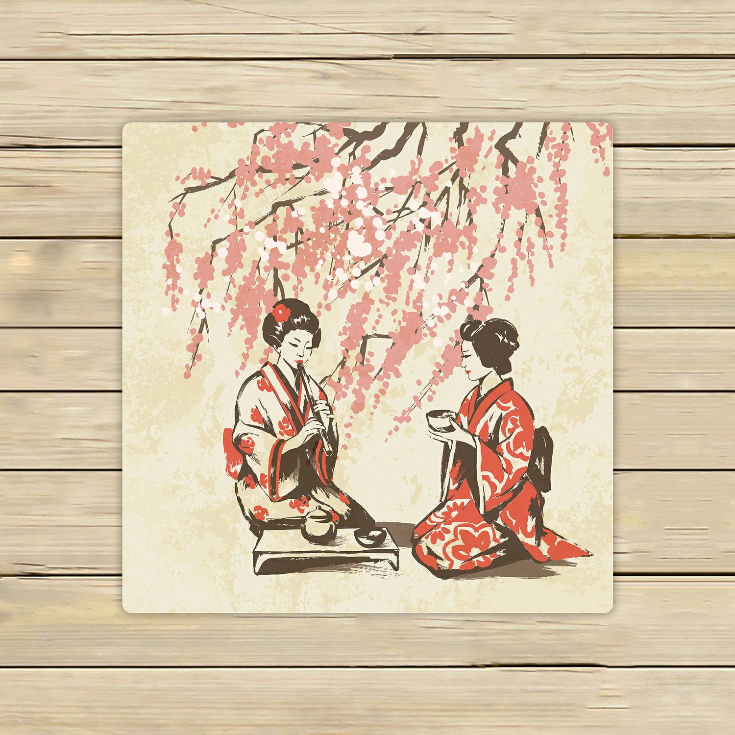 PHFZK Asian Towel, Japanese Lady Wearing Kimono with Cherry Blossom