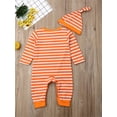 thumbnail image 6 of Bagilaanoe Newborn Baby Boys Halloween Jumpsuit Pumpkin Striped Long Sleeve Bodysuit + Beanie 3M 6M 9M 12M 18M Infant Fall One Piece Romper, 6 of 9