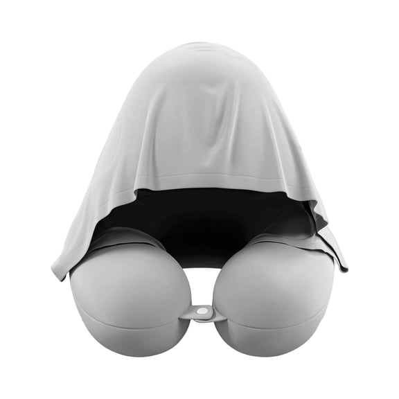 Neck Pillow U-Shaped Memory Foam with Hood 1 Count Gray Portable for Airplane Travel