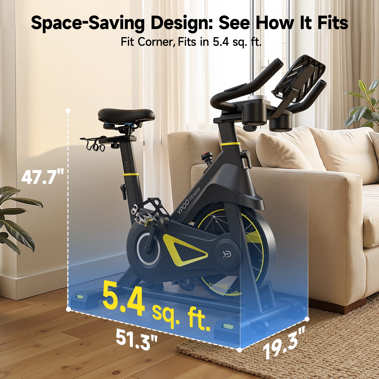 Magnetic Exercise Bike for Home, Quiet Indoor Cycling Bike with App & Heart Rate Monitor, 330LB Capacity, Adjustable Seat & Handlebars, Tablet Holder, Dumbbell Rack for Cardio Workout