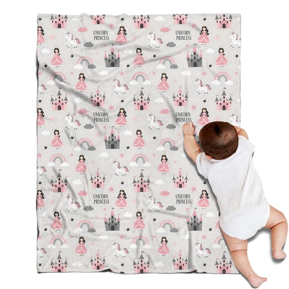Unicorn Princess Castle Pattern Blanket,Comfortable Soft Flannel Throw Blanket,All Season,Warm Lightweight Blankets for Sofa Bed Couch Living Room Chair,30"x40"