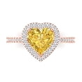 thumbnail image 2 of 2.27 ct Brilliant Heart Cut Yellow Zircon 14k Rose Gold Halo Solitaire with Accents Bridal Wedding Engagement Promise Anniversary Ring for Women size 8, 2 of 7