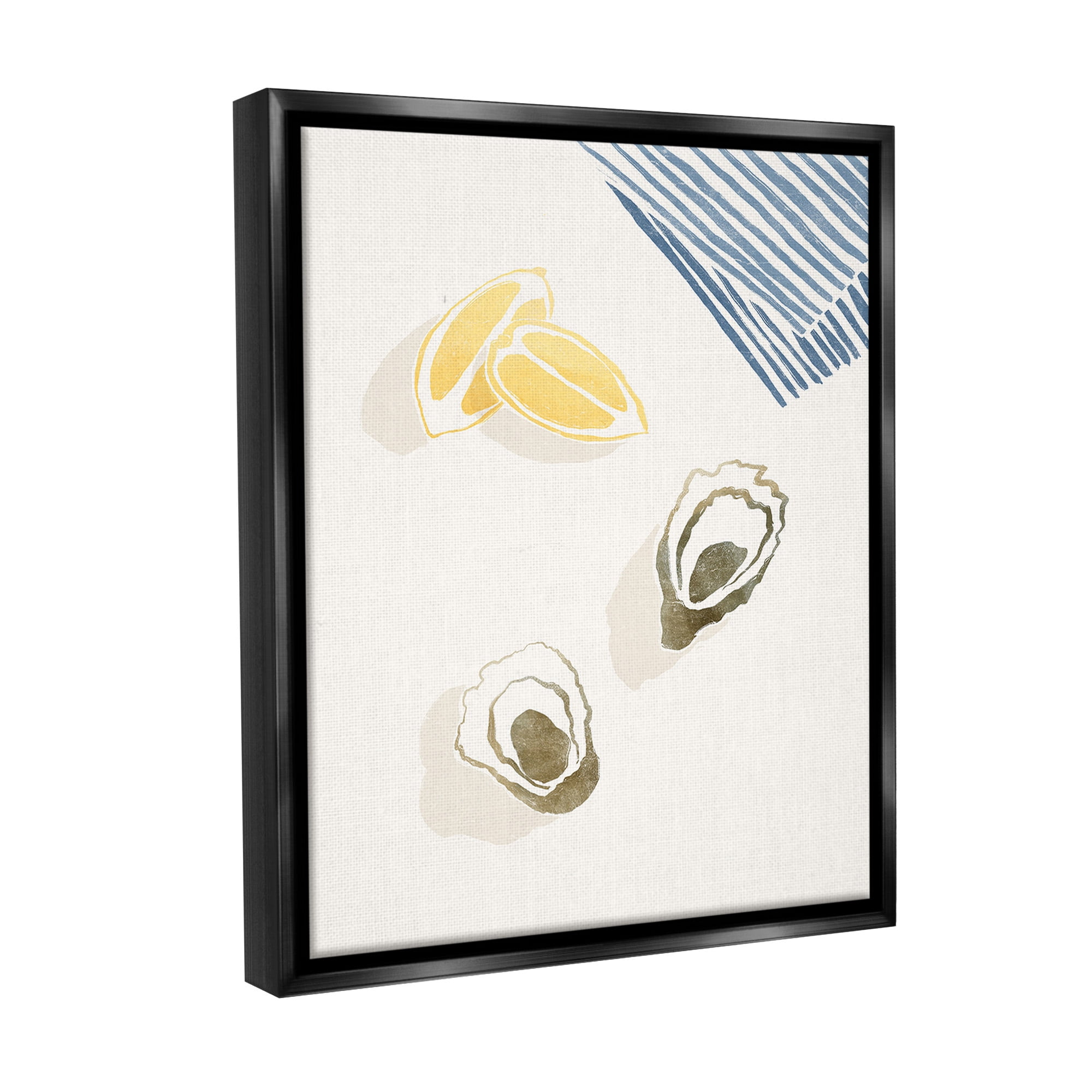 Stupell Industries Minimal Oysters & Lemons Animals & Insects Painting Black Floater Framed Canvas Art Print Wall Art, 17 x 21