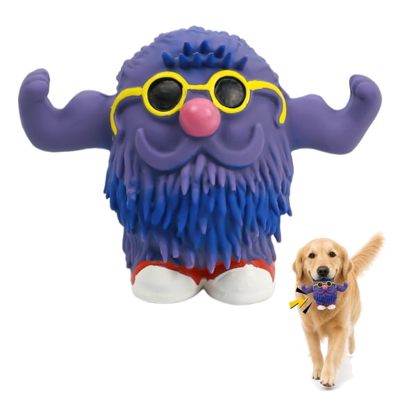 Deeow Dog Squeaky Chew Toy, Sunglasses Wearing Monster Shaped Textured Latex Interactive Puppy Play Toy, Teething Toy for Small & Medium Dogs