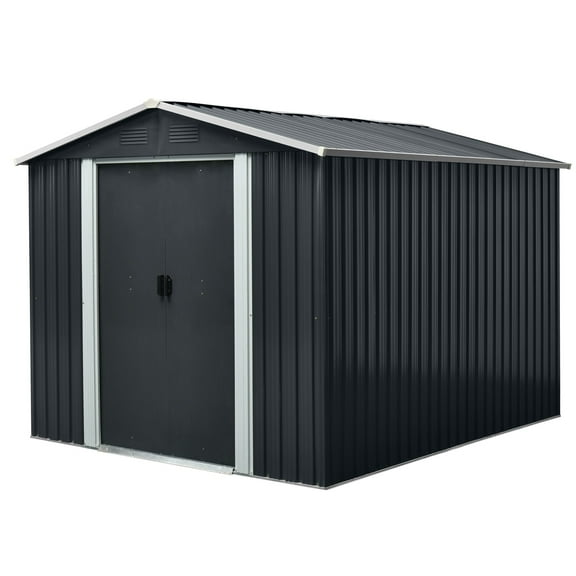 8ft x 10ft Outdoor Metal Storage Shed with meatl foundation,Black
