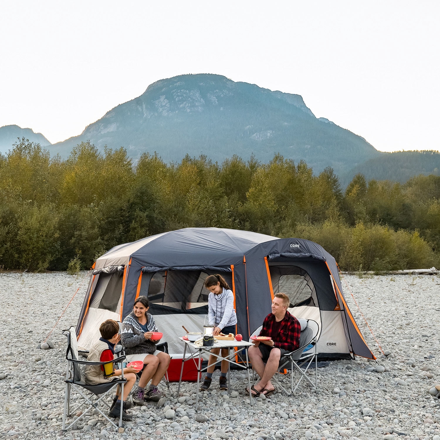CORE 14' x 10' 10 Person Straight Wall Cabin Camping Tent with Full Rainfly, 44lbs