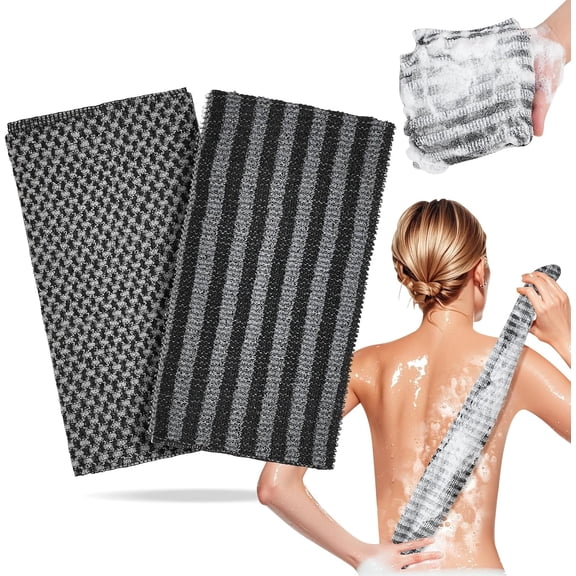 Exfoliating Washcloth Shower Towel - 2 Pack Back and Body Scrubbers for Smooth Skin | Quick-Drying, Durable, and Gentle for Sensitive Skin