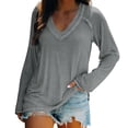 thumbnail image 2 of Endives Women's Long Sleeved T Shirt Retro Shirt V Neck Loose Thin Breathable Womens Top Spring Summer Grey, 2 of 7