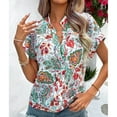 thumbnail image 4 of Birdeem Mode Femmes Été Imprimé Décontracté Manches Courtes Col en V Chandail Chemise Hauts, 4 of 7
