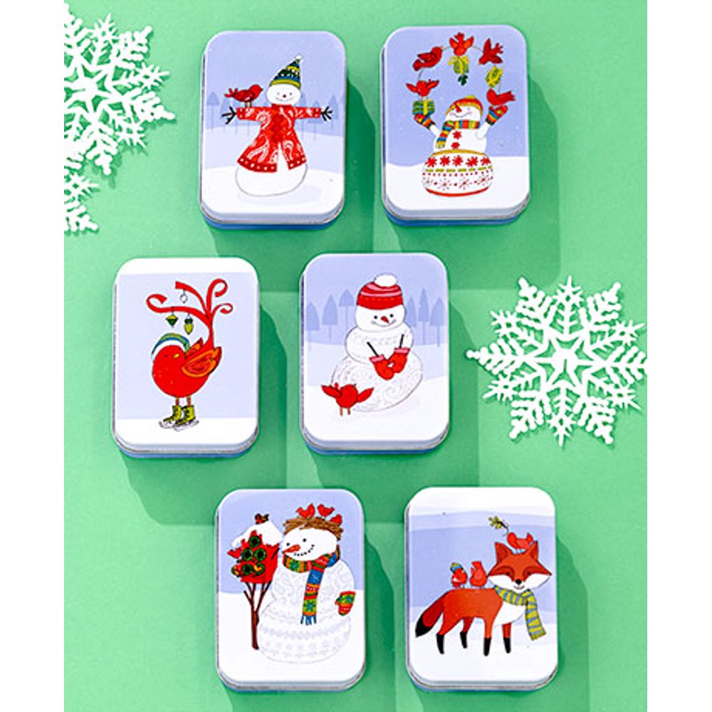 Sets of 6 Tin Gift Card Holders ( Snowman )