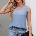 thumbnail image 5 of up to 60% off Gifts Usmixi Womens Tank Tops Casual Solid Comfy Breathable Cotton Linen Tee Shirts Vest Summer Trendy Plain V-Neck Sleeveless Shirts Blouse Sky Blue m, 5 of 7
