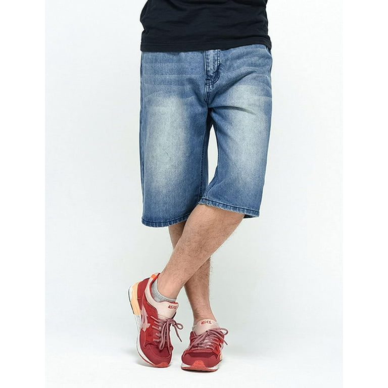 PIKADINGNIS Baggy Jean Shorts for Men: Casual Loose Fit Hip Hop Denim Shorts