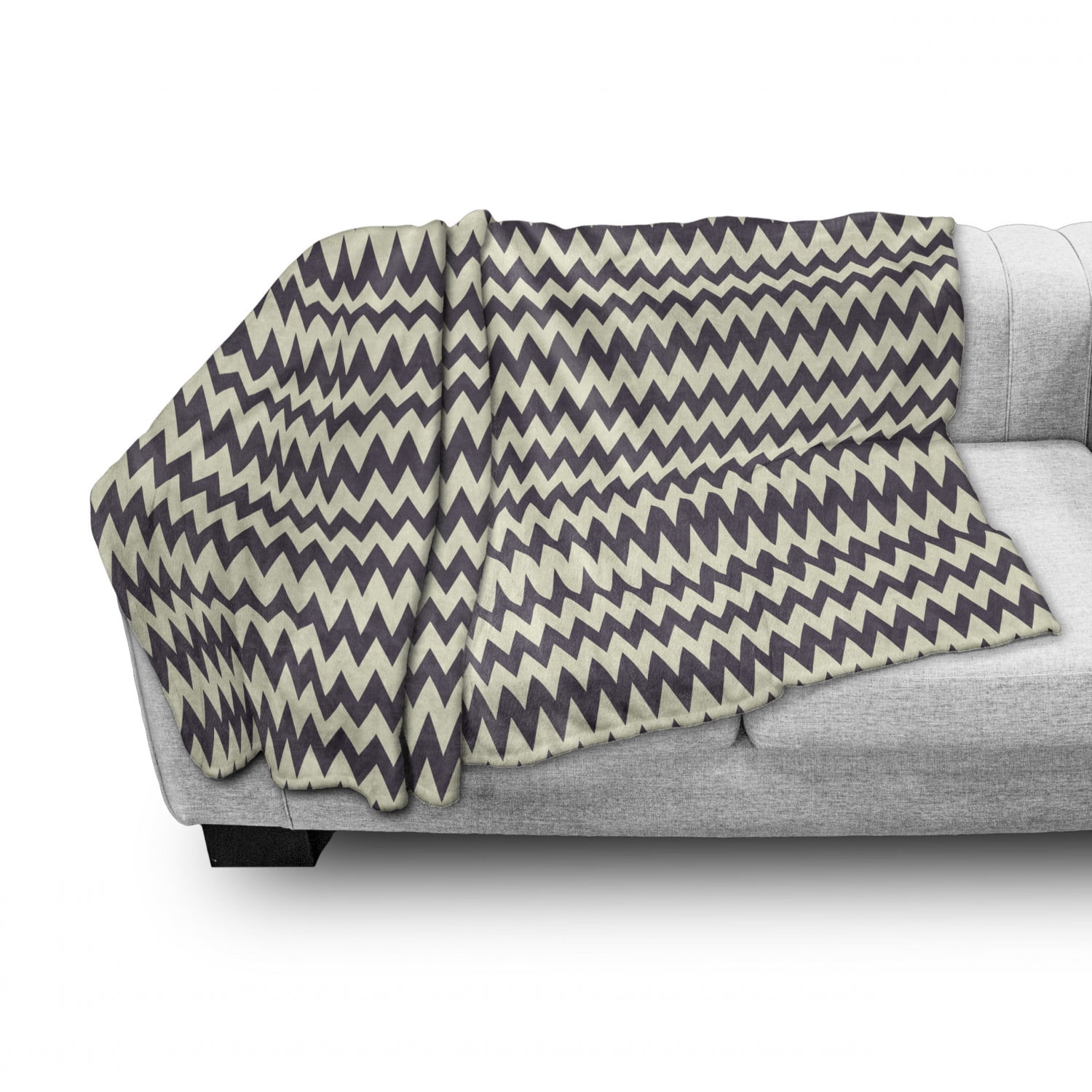 Flannel Fleece Accent Piece Soft Couch Cover for Adults Horizontal Narrow Sharp Edged Zig Zags Classical Simplistic with Retro Effects Dark Blue Cream 50 x 60 Ambesonne Chevron Throw Blanket