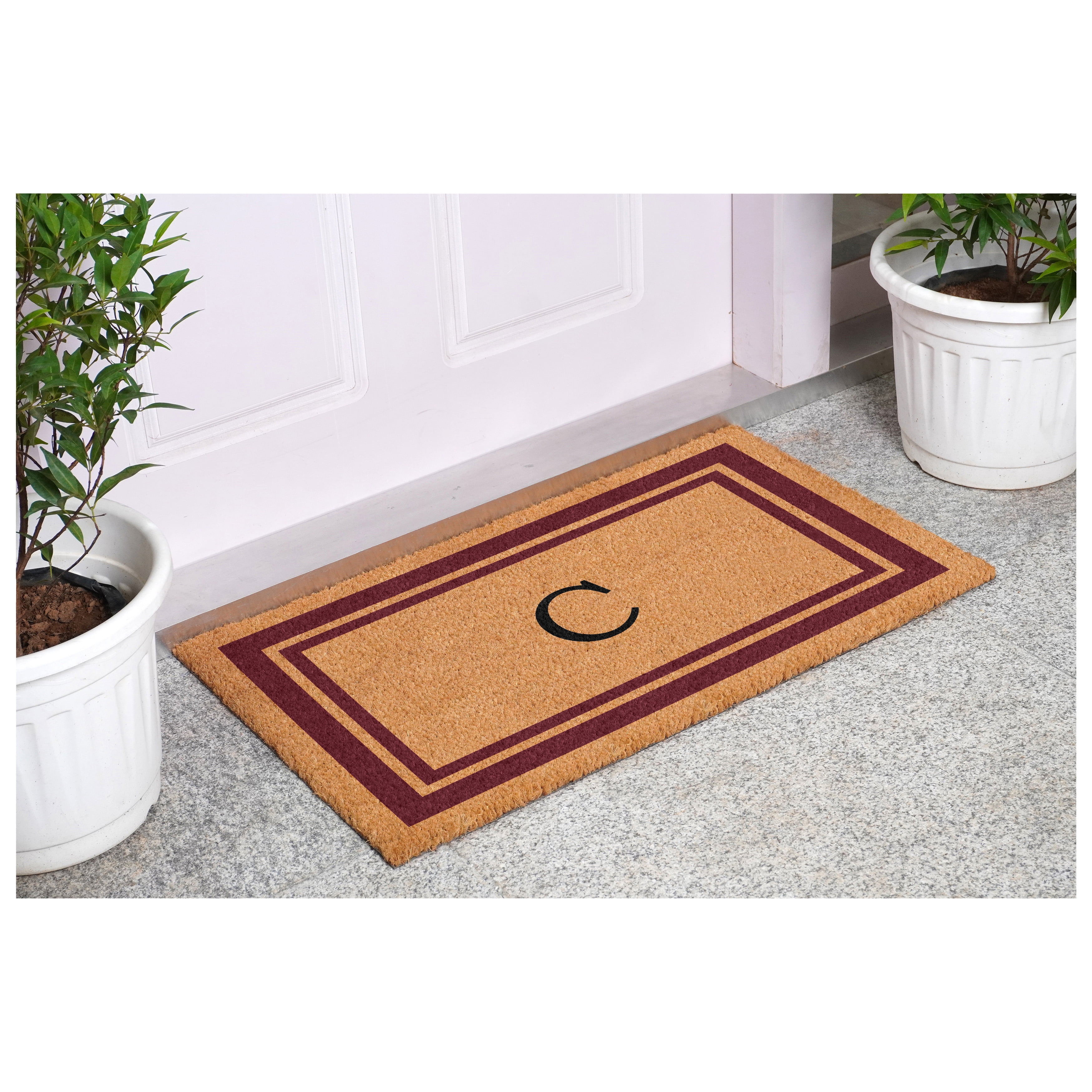 Burgundy Border Monogram Doormat (Letter C)