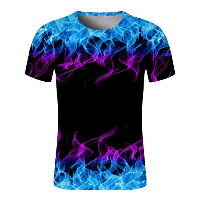 LSLJS T-Shirts Chemises pour Hommes Motif de Flamme 3D Imprimé T-Shirts à Manches Courtes Décontractés Graphiques Col Rond Tees