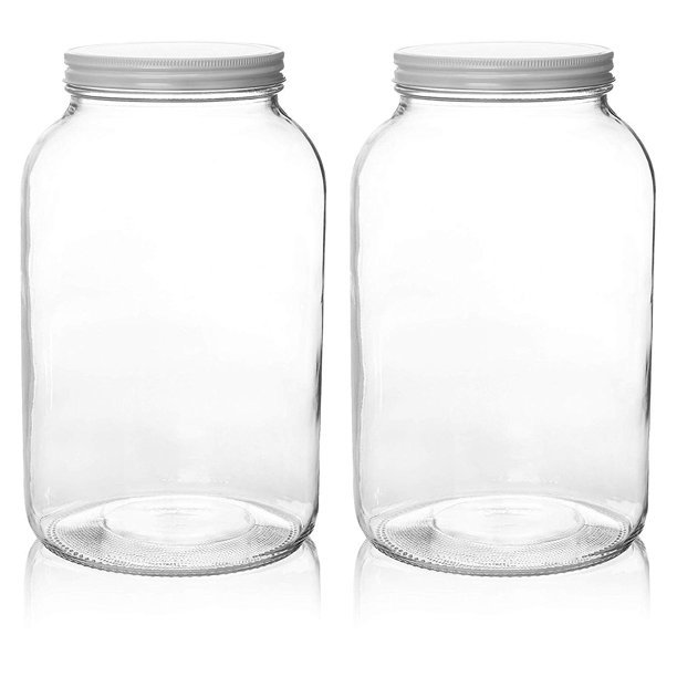 2 Pack 1 Gallon (3.78 Liter) Glass Mason Jar Wide Mouth with Airtight