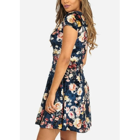 Army velvet v neck shift dress navy floral sale