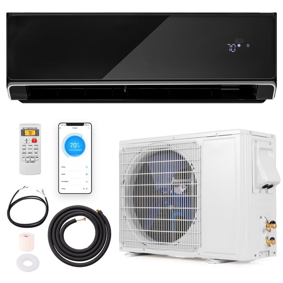 Giantex 2000 BTU Mini Split Air Conditioner & Heater, Wall Mounted Ductless AC Unit w/Control & Installation Kit, Black