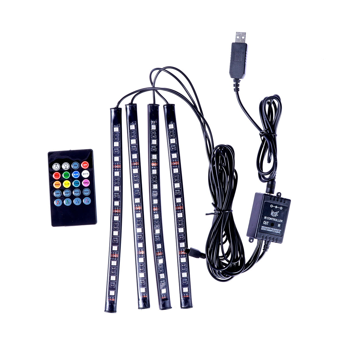 Car Atmosphere Neon Lights Foot Strip 9LED Wireless music control 7color RGB kit