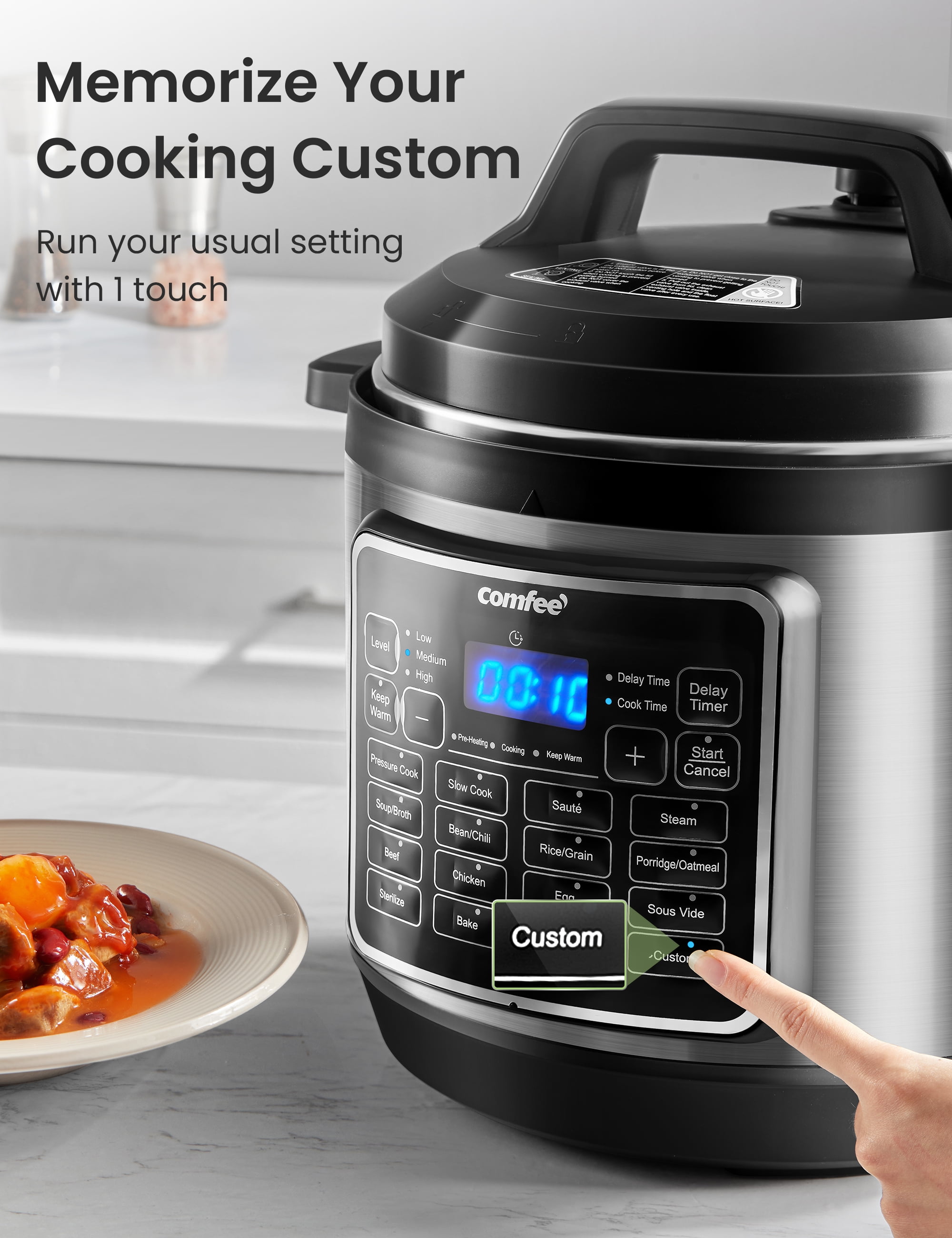 COMFEE' 9 in 1 Electric Pressure Cooker Rice Slow Cooker Olla de Presion  6QT 14 Presets 24H Timer
