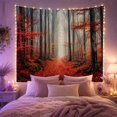 thumbnail image 2 of Misty Autumn Forest Red Maple Leaves in Dense Woodland, Mystical Gothic for Nature Lovers, Forest Wall Art Decor, Halloween Gift, Tapestry Wall Hanging for Bedroom and Living Room, 2 of 7