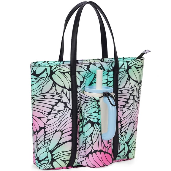 Women's Beach Bag with Cup Holder, Tote Bag for Women Work Tote Bags, Casual Tote Shoulder Bag, Top Handle Handbag for School Travel, 15L, Gradient