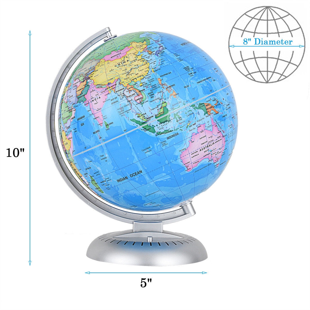 Interactive 2 in 1 Illuminated World Globe for Kids with Stand with Built-in LED for Illuminated Night View Lights up in Dark