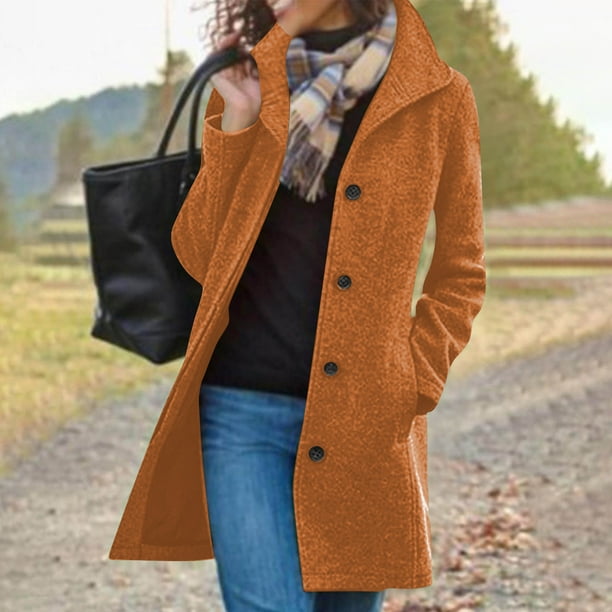 Abrigo informal de manga larga sin capucha y chaquetas para mujer, abrigo de lana con bolsillos de color liso, abrigo recreativo de manga larga para mujer