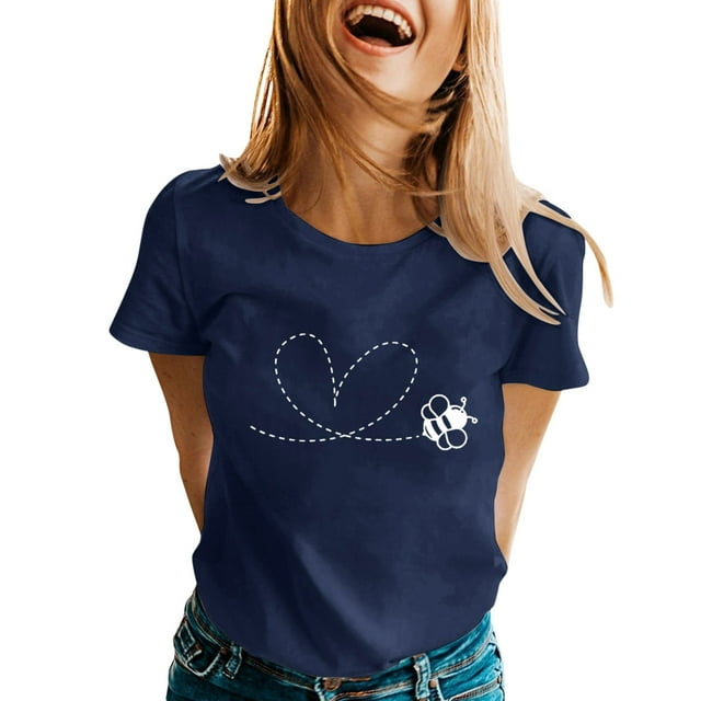 TSADFHJI Chemises pour Femmes TTG T-Shirt à Manches Courtes Imprimé de Printemps pour Femmes à Col Rond Haut