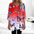 thumbnail image 5 of Womens Tops V-neck 3/4 Sleeve Blouses Casual Mid-length Shirts Fashion Print Tunic Tops With Pockets Multicolor L, 5 of 6