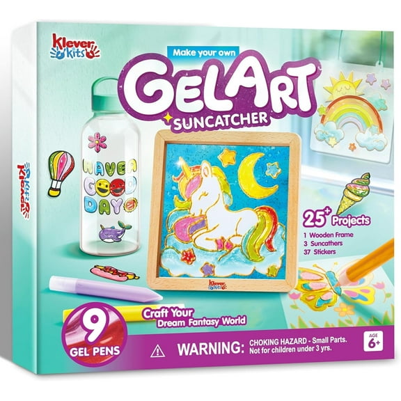 Klever Kits Gel Art Painting Kits with Photo Frame, Paint Your Own Unicorn Window Art Kit,  Birthdays Gift for Girls Ages 6 