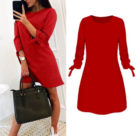 Summer Women Summer Solid Color Yellow Lacing Dress red M - Walmart.com ...