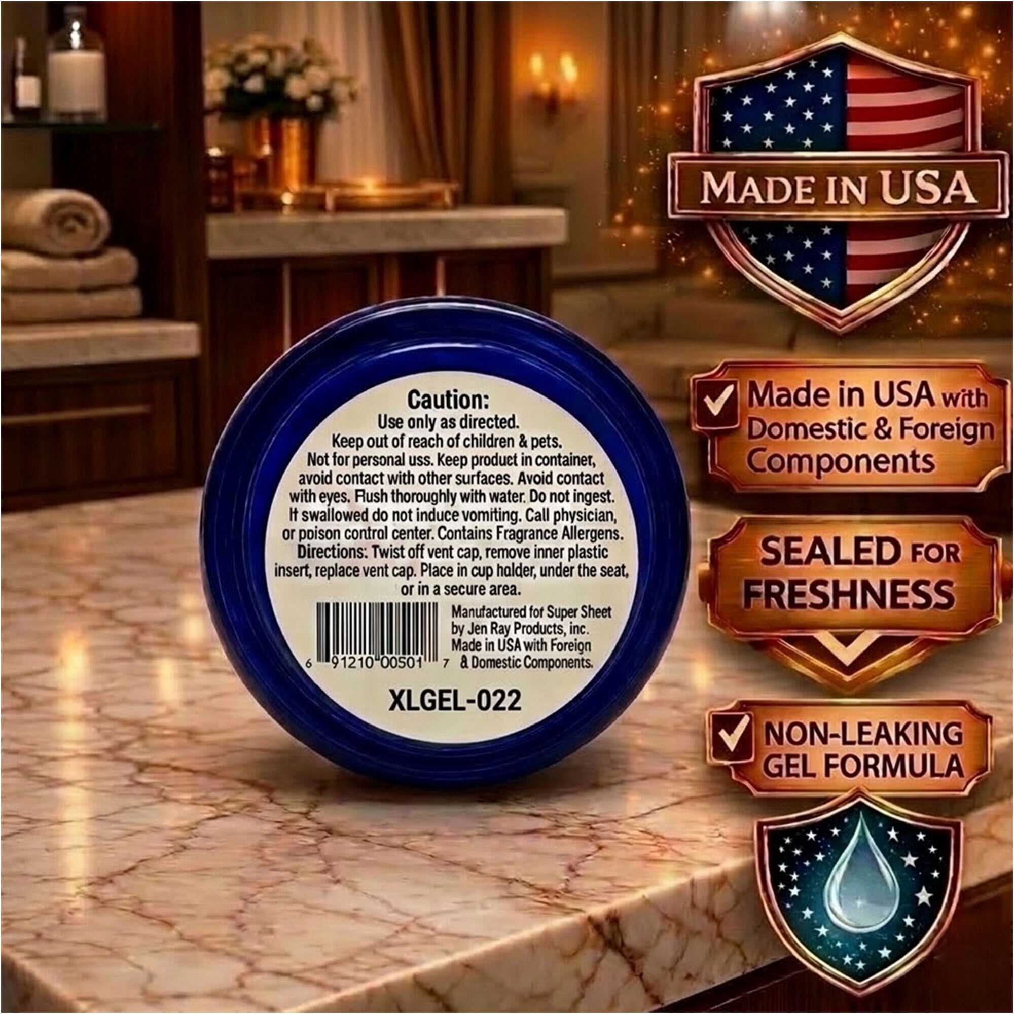 Super Sheet XL Gel Car Air Freshener - New Car Scent, Luxury Glass Jar Auto Fragrance, Long Lasting Gel Diffuser for Car, Home & Office - Made in USA, 4 Pack