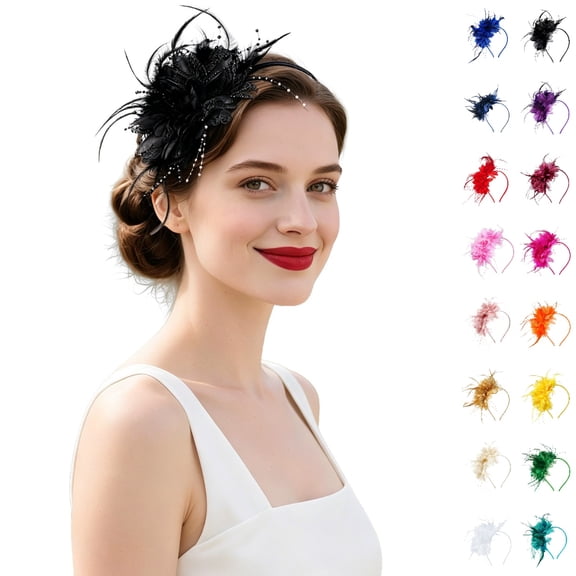 Bmisegm Fascinators Hats for Women Tea Party Layered Floral Pearl Beaded Fascinator Headband for Wedding Party Hair Accessories for Women Black One Size