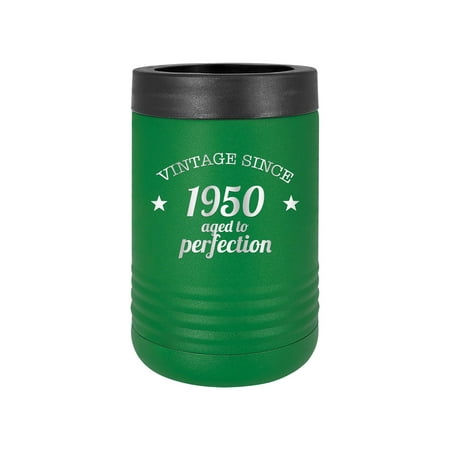 

Vintage Since 1950 Aged to Perfection - Engraved Can Bottle Beverage Holder Cup Unique Funny Birthday Gift Graduation Gifts for Women 70th Birthday Seventy Over the Hill Hilarious 1950 (Bev Green)