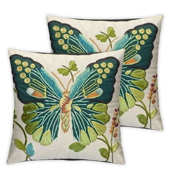 Embroidered Decorative Throw Pillow Covers Couch Square Pillowcases Cushion for Bedroom Sofa Farmhouse Decor Inch (Big Butterfly)