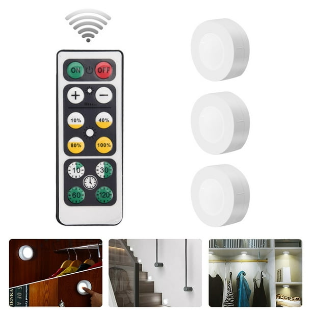 SHWCELL Puck Light with Remote, 3Pack LED Under Lighting with Timer, Dimmable Push