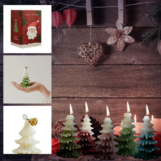Xihbxyly Juego de Velas para Árbol de Navidad, Decoración Navideña Aromática, Diseño Artesanal de Cera, Regalo de Vela de Invierno, Perfecto para Navidad o Hanukkah, Tamaño 6 X 6 X 9,4 Cm