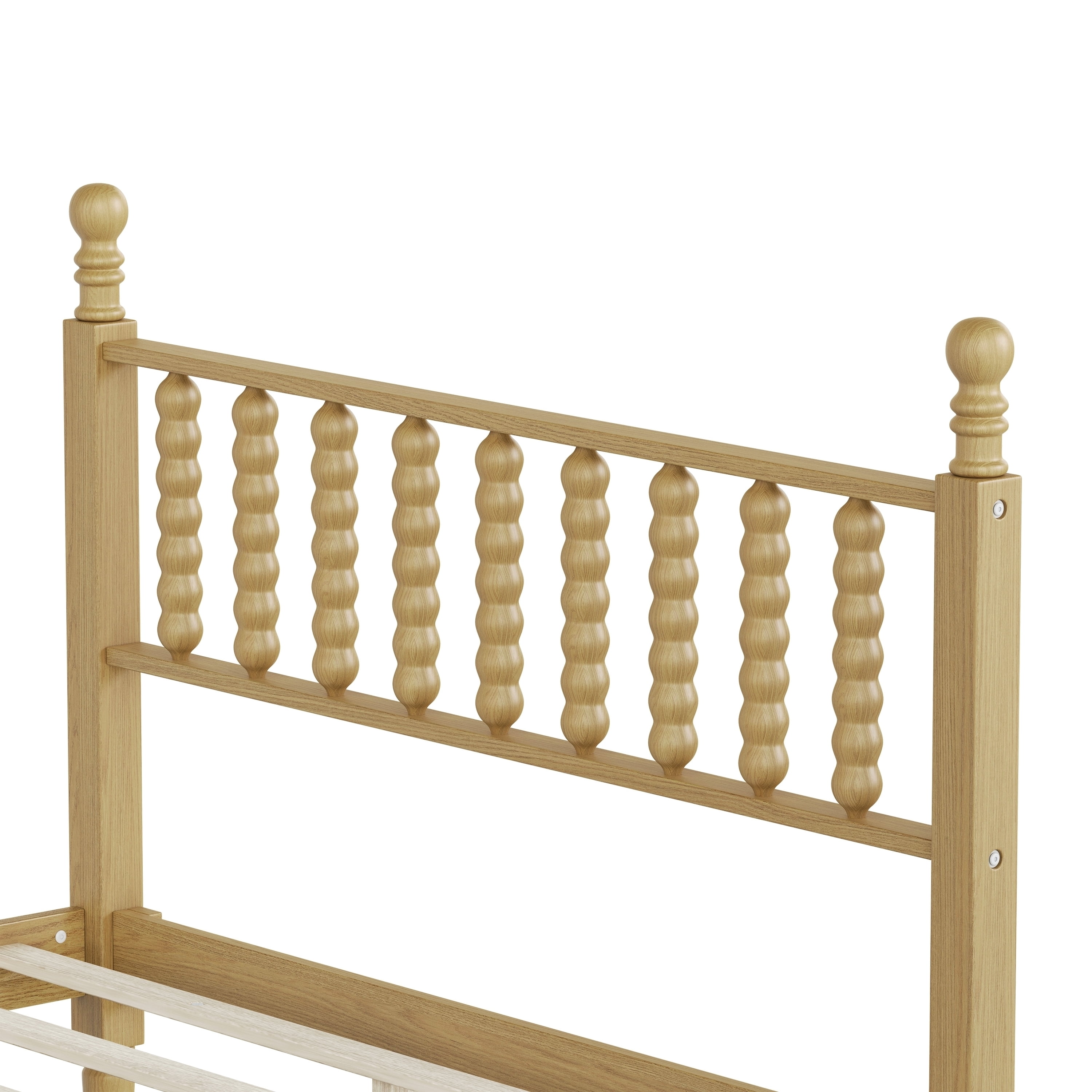 Euroco Wood Full Size Platform Bed, Retro Style Bed with Gourd Shaped Headboard, Natural