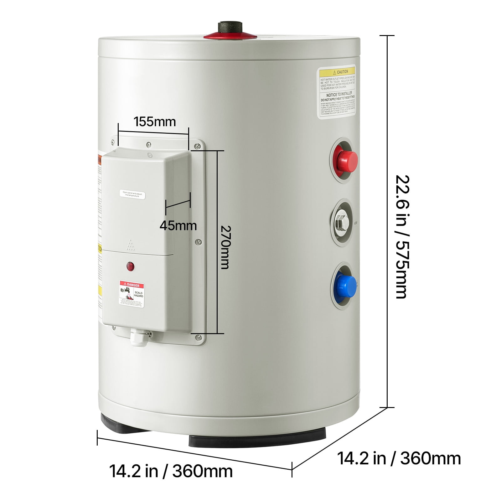 KFFKFF 6 Gallon Electric Tank Water Heater, 1600W Point-of-Use Hot Water System with LED heating indicator, Knob Control, Top Outlet, 120V Storage Design with T&P Valve for Small Spaces, RVs, Gray
