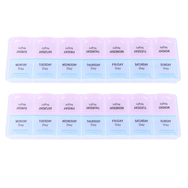 MasteelfCA 2Pcs 14-Grids Weekly Pill Storage Case Portable Pill Box 2 Rows Medicine Box Travel Pill Case