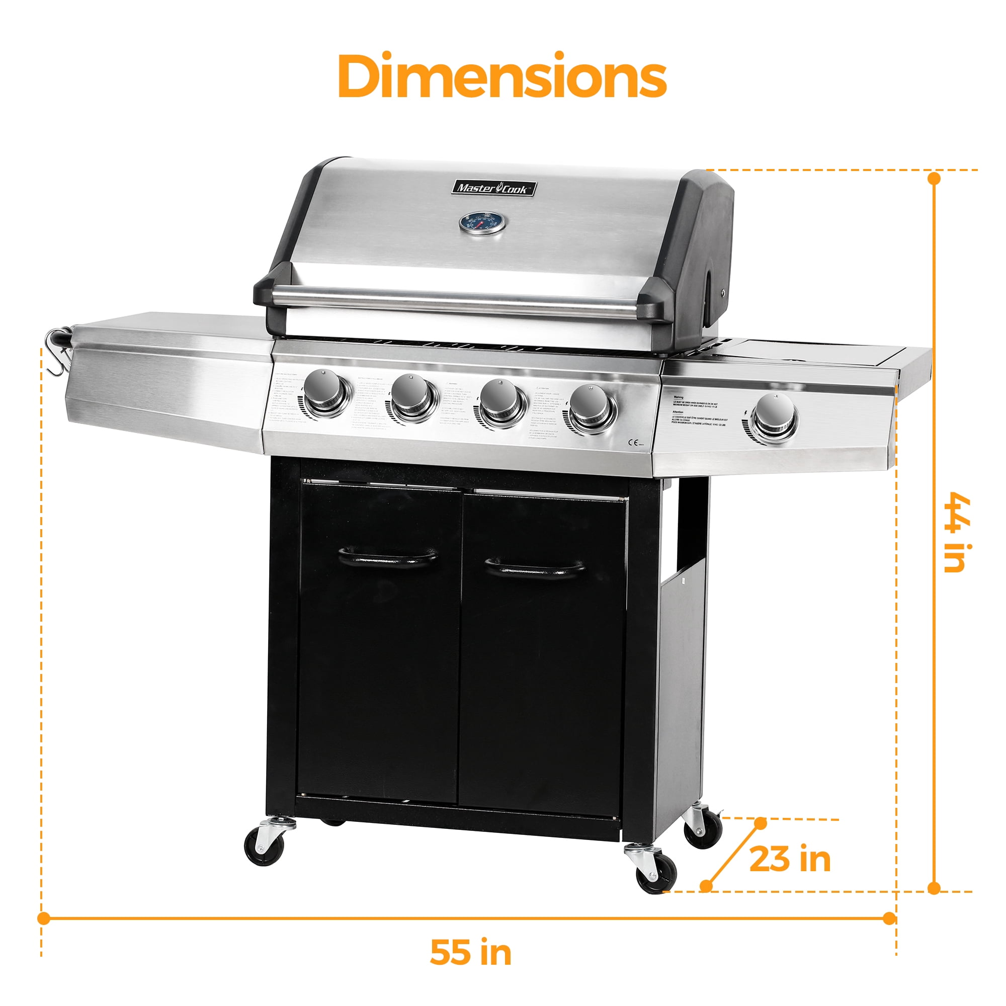 MASTER COOK 4+1 Burners Propane Grill, 52,000 BTU Cabinet Style Gas Grill with Side Burner, 518 Sqin Cooking Area Black