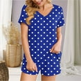 thumbnail image 2 of Summer Plus Size Two Piece Outfits for Women Fashion Polka Casual Home Two-piece V-neck Top With Pocket Shorts Set, 2 of 6