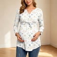 thumbnail image 3 of Edvintorg Maternity Blouse Plus Size Floral Printed V Neck Casual Pregnancy Top Long Sleeve Loose Pregnant Shirt with Drawstring Womens Clothing S-3XL Beige, 3 of 6
