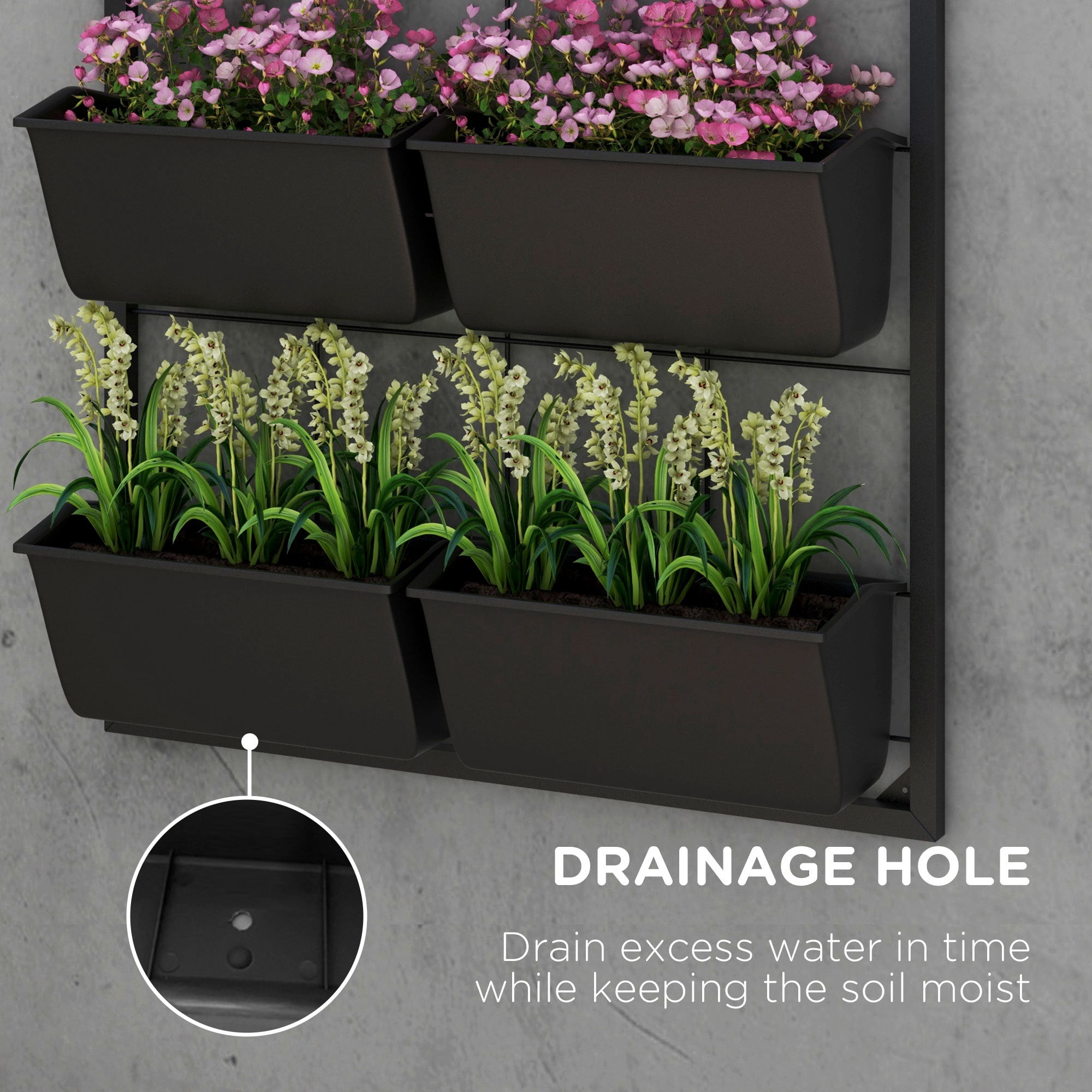 3 Tier Wall Planter with 6 Pots Self Draining Hanging Plant Holder for Indoor Outdoor Use