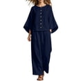 thumbnail image 2 of BRELIL Women Plus Size Two Piece Set Round Neck Batwing Sleeve Tops Wide Leg Pants Casual Loungewear Solid Boho Vacation Outfits Loose Travel Tracksuit, Navy 2XL, 2 of 7